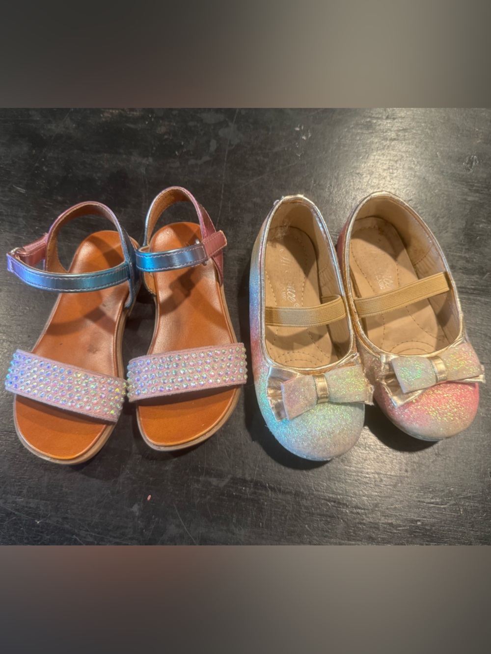 4/$15 Girls' Iridescent Sandals & Glitter Ballet Flats - Pink/Blue- Size 7